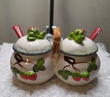 Vtg Double Jelly  Serving dish Strawberry Motif Decorative Japan  Ceramic picture