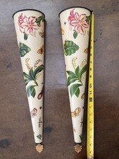 Jeanne Reed’s Ltd Floral Wall Pocket Vases Pair 18” Botanical Butterfly Vintage picture