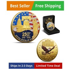 250th Anniversary Coin ¨C Gold Plated Challenge Coin 1776-2026, America 250 M... picture