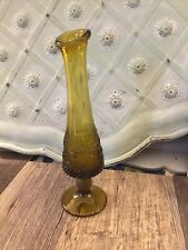 Amber Yellow Glass Vase Hobnail Mid Century Modern 8 3/4” Scroll Pattern picture