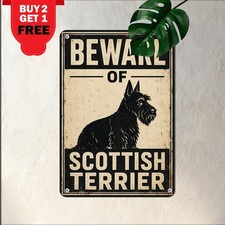 Beware Of Scottish Terrier Sign Scottish Guard Hound Dog Metal Tin Wall Plaque picture