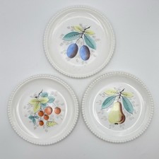 3 Westmoreland Milk Glass Beaded Edge Salad Plates Plums Pear Strawberries 7.25” picture