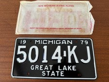 NOS Vintage 1979 79 MICHIGAN Old LICENSE PLATE in Original HELP Envelope picture