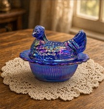 Mosser Mini Hen on Nest Cobalt Blue Carnival Salt Cellar Vintage Style New picture