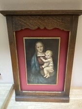 French Antique Virgin and Child Chromo-Lithograph, Late 19th Century, Oak Frame picture