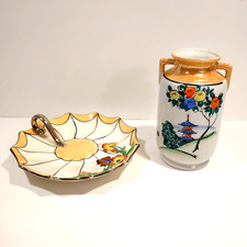 Vintage Japanese Lustreware Lemon Server and Small Vase picture