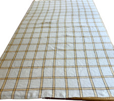 Vintage French White and Yellow Checked Linen Tablecloth B557 picture