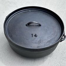 Vintage Lodge Discontinued #14 Shallow Cast Iron Camp/3 legged Dutch Oven picture