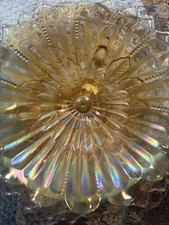 Carnival Glass Footed Bowl Dish Antique Northwood Leaf Beads Pastel Marigold Vtg picture