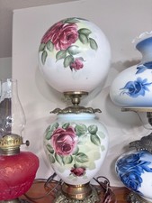 large gone with the wind hurricane lamp with roses picture