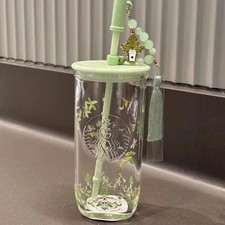 Starbucks China 2026 Spring Auspicious Pattern 18oz Glass Straw Cup w/ Charm picture