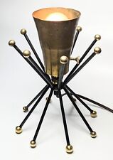 Vtg Desk Lamp Sputnik Space MCM Atomic Brass & Black Spokes *New Socket + Bulb* picture