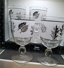 4 Vintage MCM Libbey Frosted Silver Leaf Foliage Stemmed Wine/Water Goblets 5.5” picture