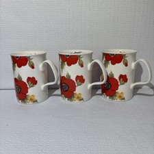 Vintage 1992 Roy Kirkham Monet Red Poppy Fine Bone Mugs Set Of 3 Made In England picture