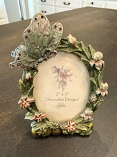 Lefton Devonshire Designs Oval Picture Frame Enamel Butterflies Flowers 2 X 3 picture