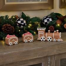 MacKenzie-Childs Gingerbread Ceramic Train Set Christmas Holiday Decor BRAND NEW picture