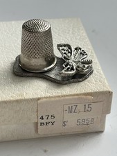 Vintage Metzke Pewter Butterfly Magnetic Thimble Holder w/ Thimble Box 475 BFY picture