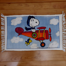 Vintage Peanuts Snoopy Red Baron Throw Rug Tapestry Woodstrock Airplane 21”x40” picture