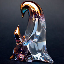 Penguin Mother Baby Figurine Blown Glass Gold Sculpture picture