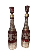 Vintage Two Crystal Decanters with stoppers From Prague, Czechoslovakia picture