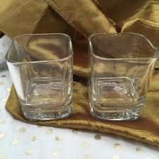 Crown Royal Glasses 2000 Embossed Square Rocks Lowball Old Fashioned Set Of 2 picture