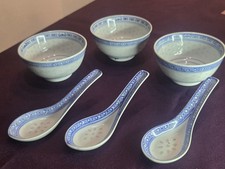 Chinese Wan Yu Translucent RiceGrainDragonJingdezhen Porcelain Bowl Spoon Set  picture