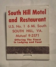 VTG Matchbook South Hill Motel & Restaurant  Virginia Superior Motels UNSTRUCK  picture