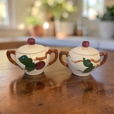 2 Vtg Franciscan Ware Hand Painted Apple Double Handled Covered Sugar Bowls USA picture