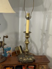 Vintage Stiffle Brass Candlestick Lamp With 3 Way Light 36” Tall Button Switch picture