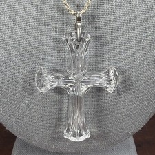 Waterford Crystal Cross Necklace w/ Sterling Silver 925 Chain Religious Pendant picture