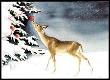 Dorf Wicklas THE Hungry Deer Christmas Winter Watercolor Postcard Evergreen picture