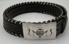 Vintage Willie Yazzie Sr. Navajo-Hopi Style Buckle w/ Circle Y Leather Belt 43