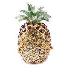 Multi Color Crystal Enameled Pineapple Jewelry Organizer Box Storage in Goldtone picture
