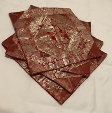 Vintage Red Gold Green Brocade Asian Pillow Cover Shams ~15.5x15.5