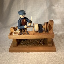VTG Rare Piece Erzgebirge Wood Carver Standing at Workbench, Brown Blue Hat Pipe picture