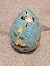 Cherry Blossom Bird Floral Blue  Chinese Cloisonné Enamel Egg style A8 picture