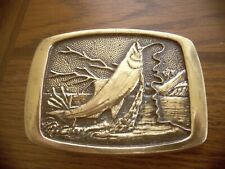 1981 Stamped Bass Fish Fishing Solid Brass USA Vintage Belt Buckle - BTS picture