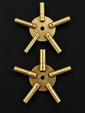 Pair Vintage Brass Clock Winding Keys 5 Prong Even & Odd Sizes  picture