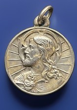 Vintage Catholic Sterling Silver Sacred Heart Jesus Medal, 2.7 Grams Silver picture