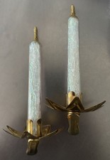 2 Vntg Clip-on Candle Ornaments Clear Glass Tinsel Filled 4” 7-point Star Base picture