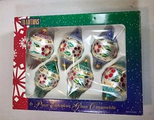 Traditions 6pc Glass Hand Painted Floral Christmas Ornaments Set Poland picture