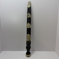 Vintage Scottish Highland Dirk Dagger Ornate Metal Mounts Black Carved Handle picture