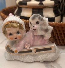 Vintage  Napco / Lefton  Girl  & Her Dog JAPAN  Figurine picture