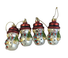 lot of 4 Vintage Blown Glass Snowman W/Tree ornament *see ad* picture