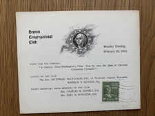 RARE 1899 INVITATION NEWTON CONGREGATIONAL CLUB MASSACHUSETTS /GEORGE WASHINGTON picture