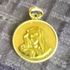Gold Tone Round Christian Religious Medal Pendant Charm, Christianity picture