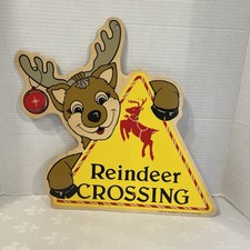 Vintage 1996 Impact Plastics Reindeer Crossing Christmas Yard Art Sign No Stake picture
