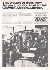 1969 BUA BRITISH UNITED Airways ad advert airlines GATWICK HUB versus HEATHROW picture