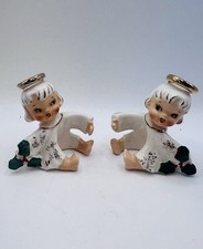 Vintage Lefton Angel Candle Huggers Set of 2 Christmas Cherub Holly Japan Holder picture