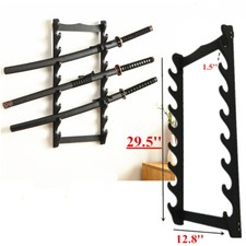 8-Tier Wooden Sword Holder Wall Mount Samurai Stand Display Katana Flute Rack picture